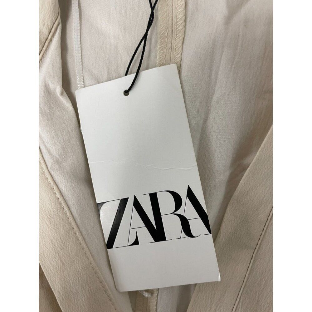 Zara Womens Mini Dress Large Ecru Cream Polo Collared Topstitch 8795/653 NWT - Picture 6 of 16